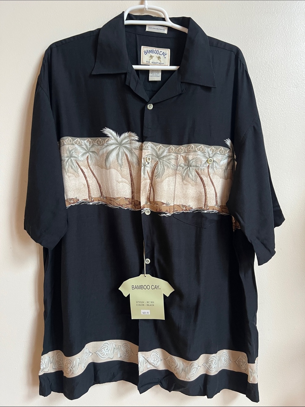 BAMBOO CAY Black Short-Sleeve Palm-Print Camp Shirt